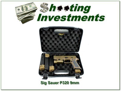 Sig Sauer P320 DH3 Custom Works 9mm Coyote Tan w Case, Light, and 4 Mags - Image 1 of 4