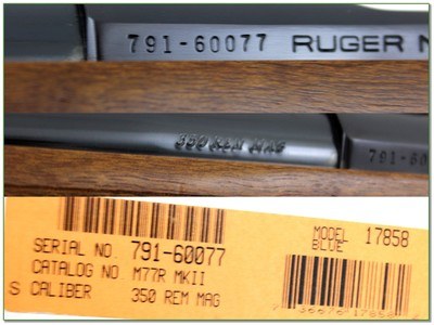 Ruger M77 Mark II 350 Rem Mag 22” NIB Unfired w Rings 2007 Rare - Image 4 of 4