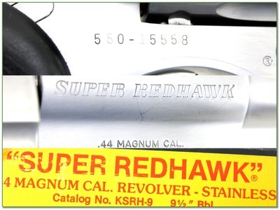 Ruger Super Redhawk 44 Mag 9.5” Stainless Revolver w Box and Rings 1988 - Image 4 of 4