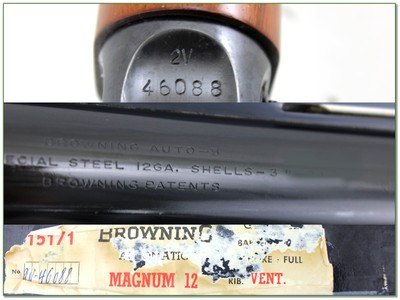 Browning A5 Magnum Twelve 12 Ga Belgium 28” VR F w Box 1962 - Image 4 of 4