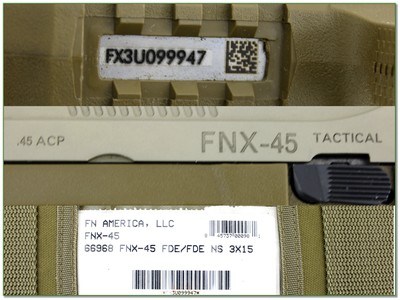 FN FNX-45 Tactical 45 ACP FDE 6” Threaded Pistol LNIC with Extras - Image 4 of 4