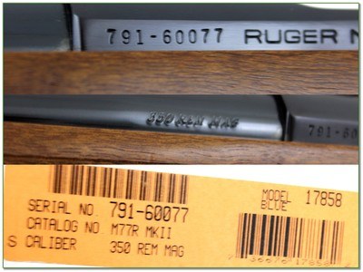 Ruger M77 Mark II 350 Rem Mag 22” NIB Unfired w Rings 2007 Rare - Image 4 of 4