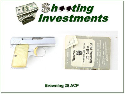 Browning Baby 25 Auto Nickel Plated Belgium 1965 2.5” Excellent w Manual - Image 1 of 4