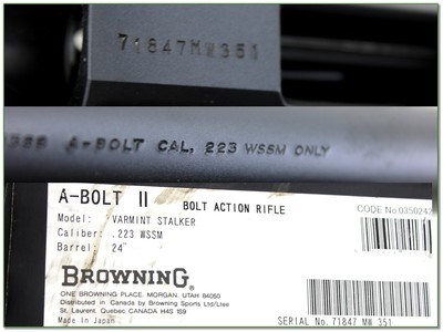Browning A Bolt II Varmint Stalker 223 WSSM 24” HB NIB Appear Unfired - Image 4 of 4