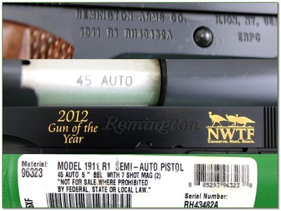 Remington Model 1911 R1 45 ACP 5” 2012 NWTF Commemorative Pistol NIB - Image 4 of 4