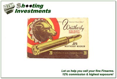 Weatherby 375 .375 Wby Mag Vintage Full 20 Factory Ammo Box 270 Grain Nosler Rare