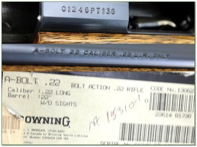 Browning A Bolt 22 LR Laminate 22” Rifle LNIB Collector Rare - Image 4 of 4