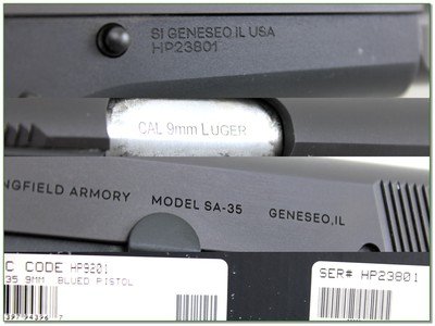 Springfield SA-35 High Power 9mm 5” Blued Pistol w 2 Mags LNIB - Image 4 of 4
