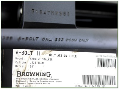 Browning A Bolt II Varmint Stalker 223 WSSM 24” HB NIB Appear Unfired - Image 4 of 4