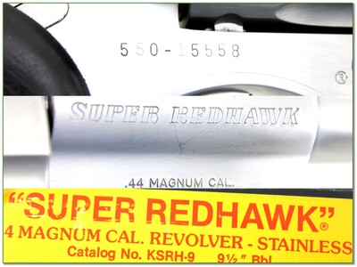 Ruger Super Redhawk 44 Mag 9.5” Stainless Revolver w Box and Rings 1988 - Image 4 of 4
