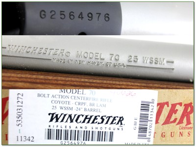 Winchester Model 70 Coyote 25 WSSM Laminate Stainless LNIB w Extras and Scope - Image 4 of 4