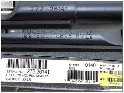 Ruger Target Model 22/45 MKIII 22 LR Mark III 5.5” w Box and 2 Magazines - Image 4 of 4