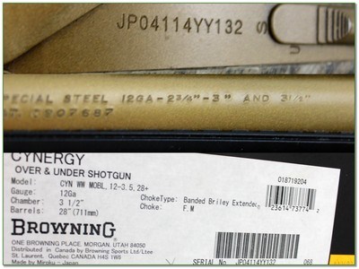 Browning Cynergy Wicked Wings Bottom Land 12 Ga 3.5” 28” W Box and Chokes - Image 4 of 4