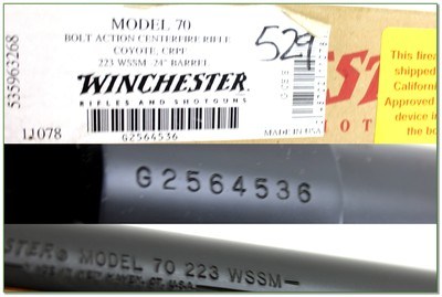 Winchester 70 Coyote CRPF 223 WSSM 24” HB Laminate Rifle NIB Unfired - Image 4 of 4