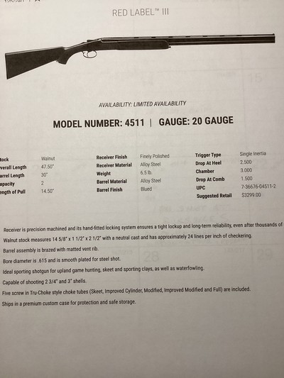 Ruger Red Label #3 30 inch Barrel Model 4511 - Image 8 of 8