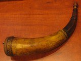 Recreated Antique Scrimshaw 1745 Black Powder Real Steer Colonial Powder Horn - 1 of 6