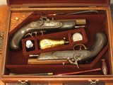 Antique .45 cal. Percussion Replica English Gentlemens Travel Coat Cased Pistol Set - 1 of 7