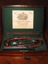 Recreated Replica Antique ca.1845 Samuel Nock .54 cal. Black Powder Percussion English Gentleman`s Dueling Pistol Cased Set - 2 of 13