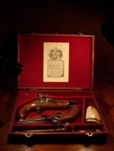 Recreated Antique .45 cal. circa 1789 English Gentleman`s FLINTLOCK Black Powder Dueling Pistol Cased Set - 2 of 12