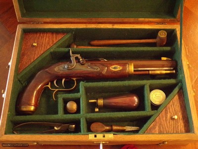 Recreated ca,1850 Antique English Gentleman`s Cased .50 cal. Dueling Pistol Set
