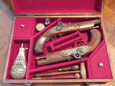 Antique Replication Black Powder.45 cal. ca.1845 English Genteman`s Dueling Pistol Cased Set - Image 1 of 9