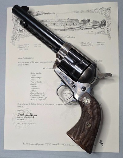 COLT Single Action Army .45 Colt Revolver with Fleur De Lis Grips and Colt Archives Letter