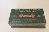 Remington New Old Stock - .38 S & W – Sharp Shoulder - Full Box (50) Cartridges