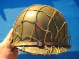 U.S. WW2 Model M1 Combat Helmet Swivel Bail Front Seam w/Netting Unit Marked - 4 of 14
