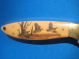 Custom Bird & Trout Knife by Robert Earl Barber Ivory Scrimshaw w/sheath - 2 of 16