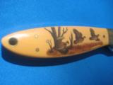 Custom Bird & Trout Knife by Robert Earl Barber Ivory Scrimshaw w/sheath - 11 of 16