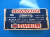 Winchester 32 Auto Staynless Pre War Cartridge Box - 1 of 8