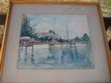 Helen Sloan Belnap Original Watercolor Painting circa 1950's Del Ray Beach Florida Harbor Scene