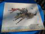Harry G. Bentz Folk Art Oil Painting Montana "Spooked Horse Throwing Rider" Circa 1969