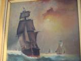 Nautical Oil Painting American Sailing Ship by Maud Sedalia Proctor Circa 1920's - 3 of 11