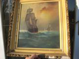 Nautical Oil Painting American Sailing Ship by Maud Sedalia Proctor Circa 1920's - 11 of 11