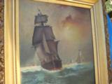 Nautical Oil Painting American Sailing Ship by Maud Sedalia Proctor Circa 1920's - 6 of 11