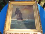 Nautical Oil Painting American Sailing Ship by Maud Sedalia Proctor Circa 1920's - 1 of 11
