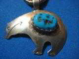 Sterling Navajo Necklace w/Bear Fetish and Robin Egg Blue Turquoise Signed "RB" - 7 of 8