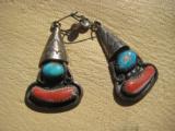 Navajo Sawtooth Squash Blossom Necklace, Bracelet & Earings Signed "RHY" Turquoise & Red Coral - 5 of 15