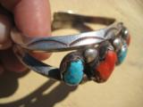 Navajo Sawtooth Squash Blossom Necklace, Bracelet & Earings Signed "RHY" Turquoise & Red Coral - 12 of 15