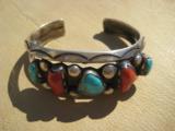 Navajo Sawtooth Squash Blossom Necklace, Bracelet & Earings Signed "RHY" Turquoise & Red Coral - 7 of 15