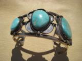 Navajo Turquoise & Silver Bracelet Vintage Signed by Maker - 6 of 10