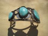 Navajo Turquoise & Silver Bracelet Vintage Signed by Maker - 1 of 10