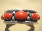 Navajo Silver & Red Coral Bracelet Circa 1960's or 70's - 4 of 7