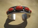 Navajo Silver & Red Coral Bracelet Circa 1960's or 70's - 3 of 7