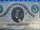 Virginia Treasury Note $5 Richmond 1862 Mint Crisp Example - 2 of 11