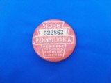Pennsylvania Resident Fishing License Button 1958