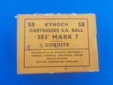 Kynoch 303 Mark 7 Cordite Cartridges 50 Count Sealed Box