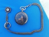 Antique Pocket Watch Sterling Silver w/Sterling Silver Chain & Compass