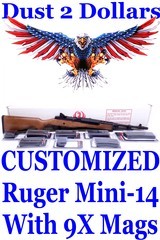 PRISTINE Customized Ruger Mini-14 .223 with the Original Box and 9 Factory Magazines Accu-Strut Tech Sights Sight Sling - 1 of 20